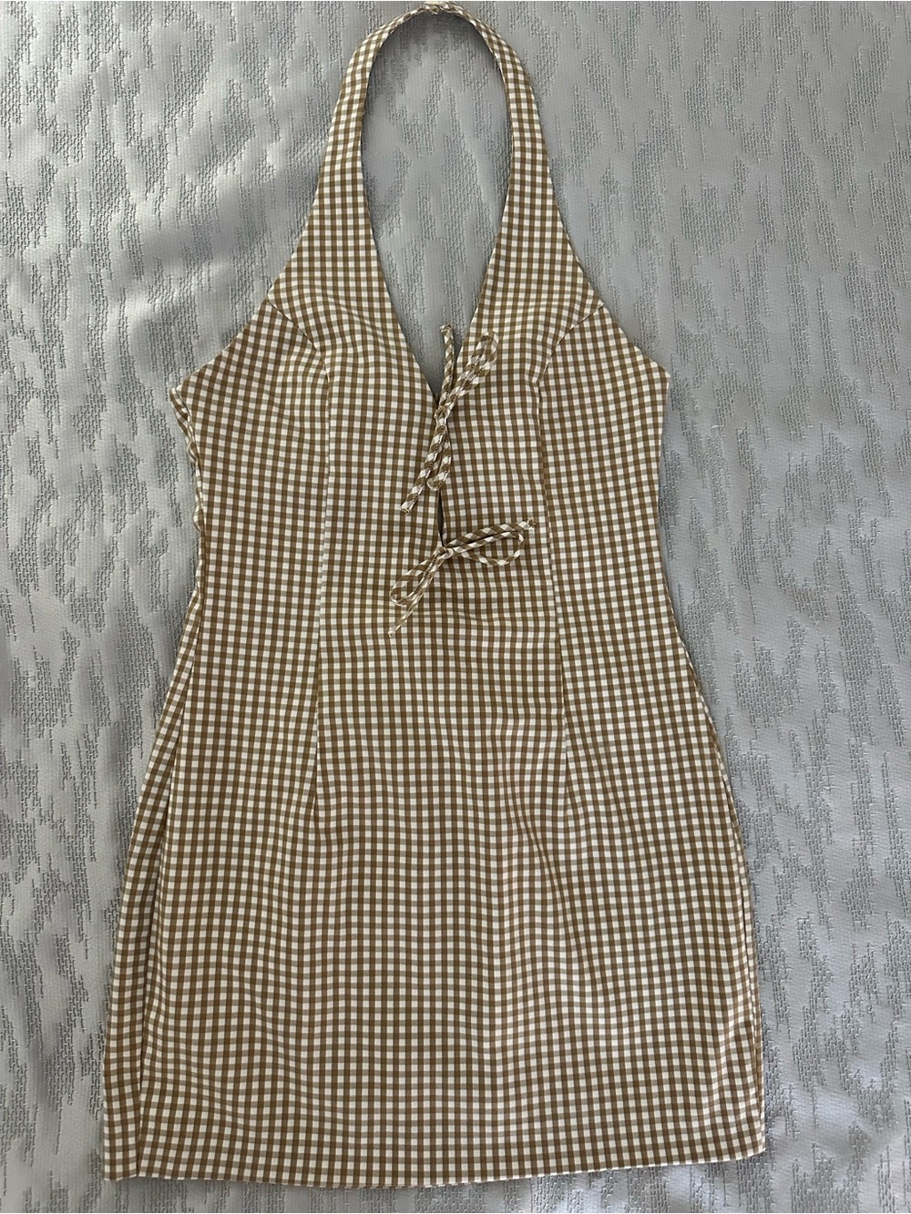 Zara Brown & White Gingham Halter Mini Dress